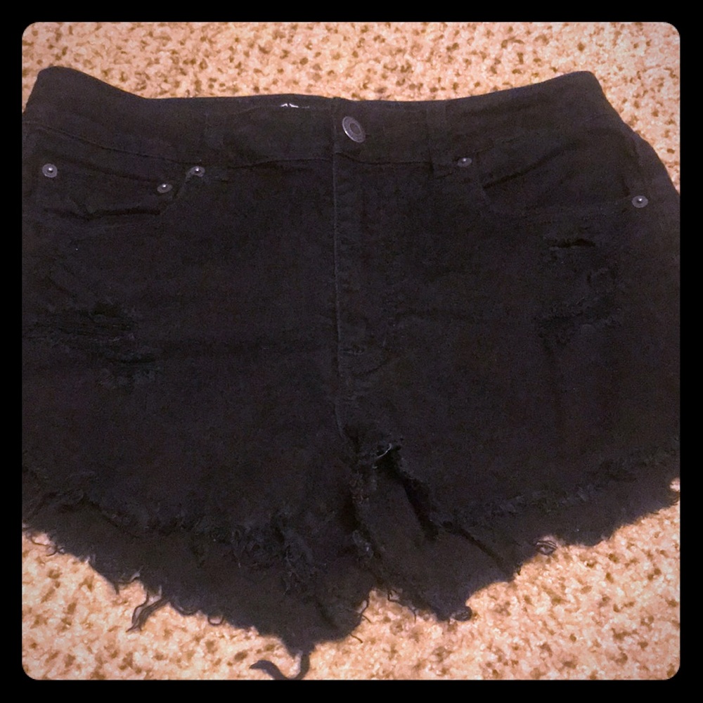 Black Distressed High Waisted Shorts